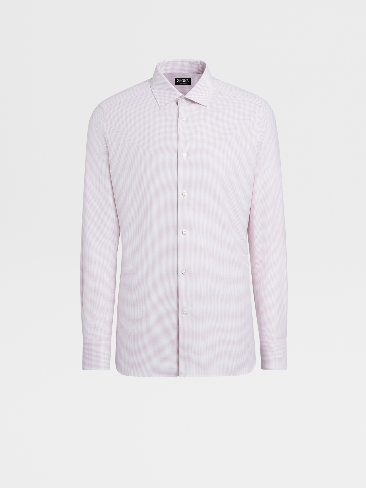 灰粉色配白色细格纹 Trofeo™ 600 棉及桑蚕丝长袖精裁衬衫